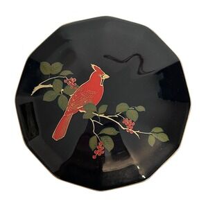 Cardinal on Branch Black Ceramic Trinket Box‎ Otagiri Japan Gibson Greetings